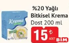 DOST %20 YAĞLI BİTKİSEL KREMA 200 ML DOST %20 YAĞLI BİTKİSEL KREMA 200 ML